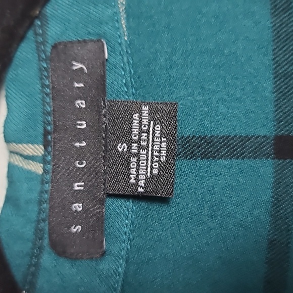 SANCTUARY Women's Plaid Teal Button Up Front Pockets Boyfriend Shirt Size Small - Picture 7 of 16